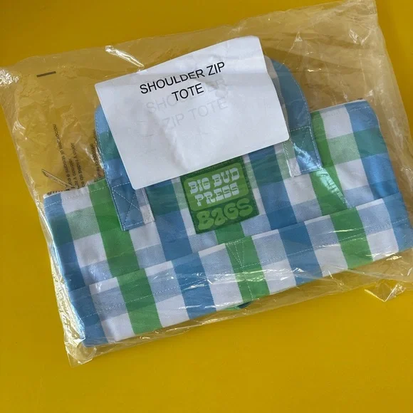 Big Bud Press Green and Blue Checkered Mini Zip Tote Bag NEW! - Picture 11 of 11
